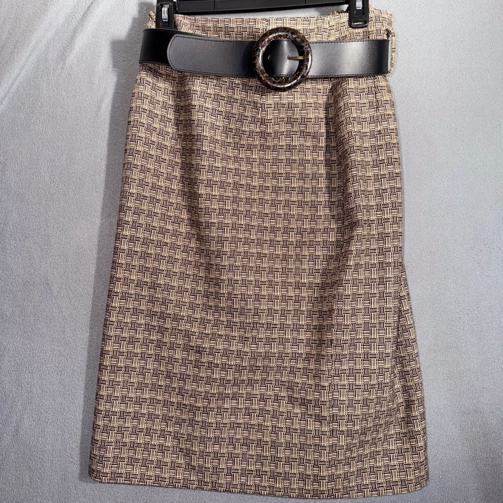 Antonio Melani 6 Basketweave Wool Blend Belted Pencil Skirt Dark Academia Office